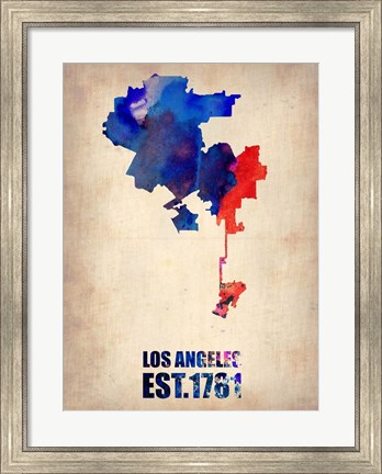 Framed Los Angeles Watercolor Map 1 Print