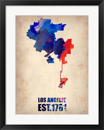 Framed Los Angeles Watercolor Map 1 Print