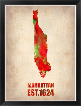 Framed Manhattan Watercolor Map Print