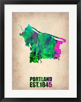 Framed Portland Watercolor Map Print