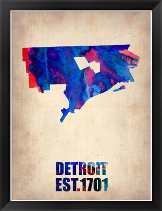 Framed Detroit Watercolor Map Print