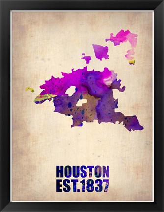 Framed Huston Watercolor Map Print