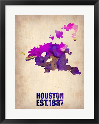 Framed Huston Watercolor Map Print