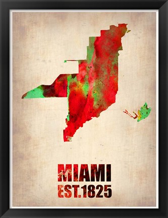 Framed Miami Watercolor Map Print