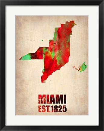 Framed Miami Watercolor Map Print