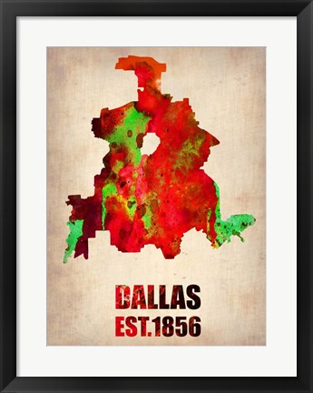 Framed Dallas Watercolor Map Print