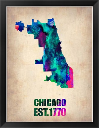 Framed Chicago Watercolor Map Print