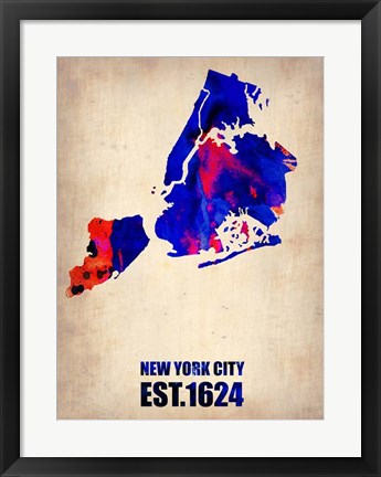 Framed New York City Watercolor Map 1 Print