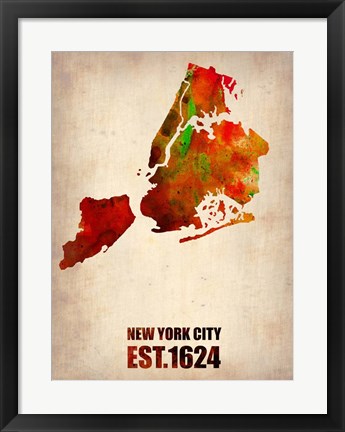 Framed New York City Watercolor Map 2 Print