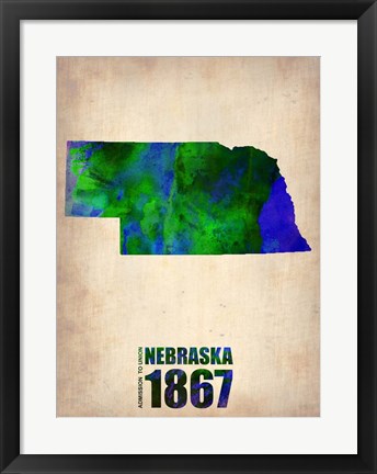 Framed Nebraska Watercolor Map Print