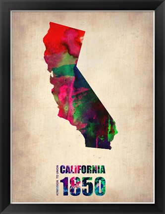 Framed California Watercolor Map Print