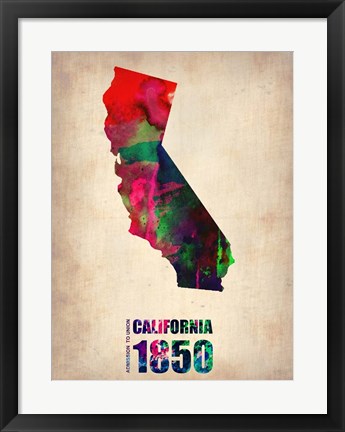 Framed California Watercolor Map Print