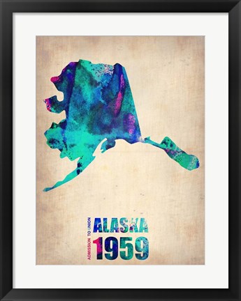 Framed Alaska Watercolor Map Print