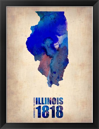 Framed Illinois Watercolor Map Print