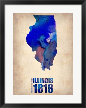 Framed Illinois Watercolor Map Print