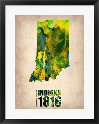 Framed Indiana Watercolor Map Print