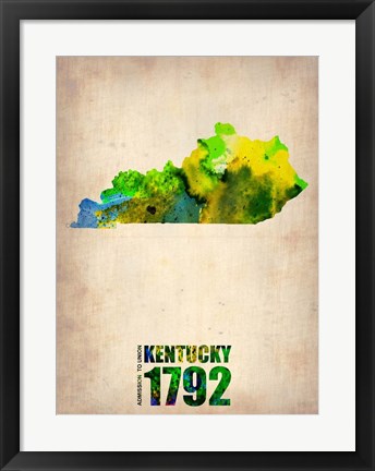 Framed Kentucky Watercolor Map Print