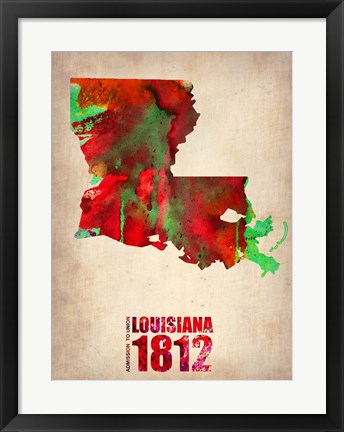 Framed Louisiana Watercolor Map Print