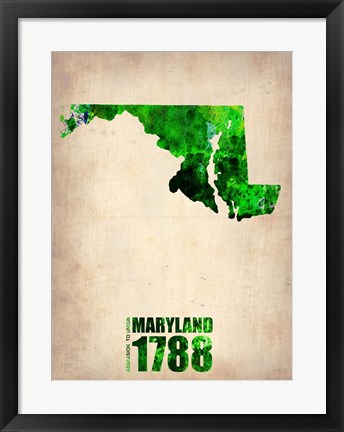 Framed Maryland Watercolor Map Print