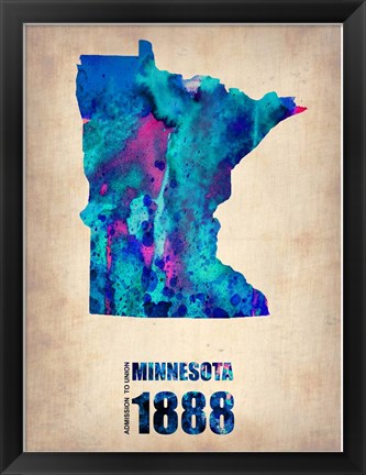 Framed Minnesota Watercolor Map Print