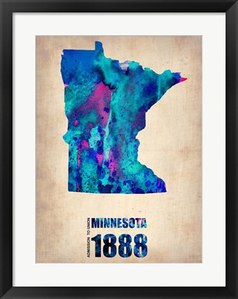 Framed Minnesota Watercolor Map Print