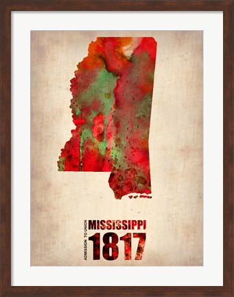 Framed Mississippi Watercolor Map Print