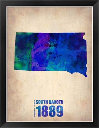 Framed South Dakota Watercolor Map Print