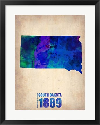 Framed South Dakota Watercolor Map Print