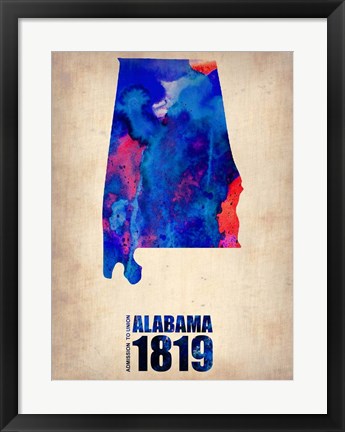 Framed Alabama Watercolor Map Print