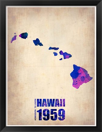 Framed Hawaii Watercolor Map Print