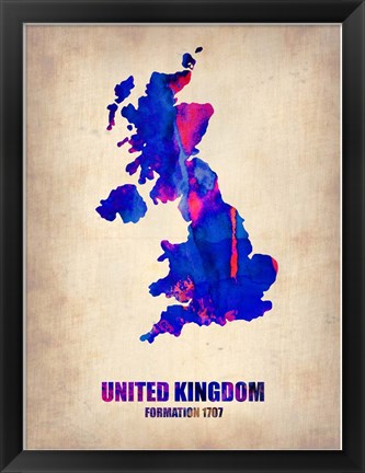 Framed United Kingdom Watercolor Map Print