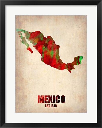 Framed Mexico Watercolor Map Print