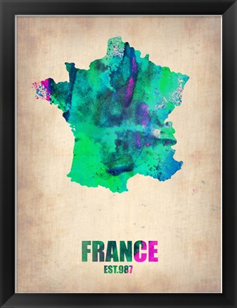 Framed France Watercolor Map Print