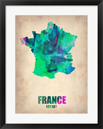 Framed France Watercolor Map Print