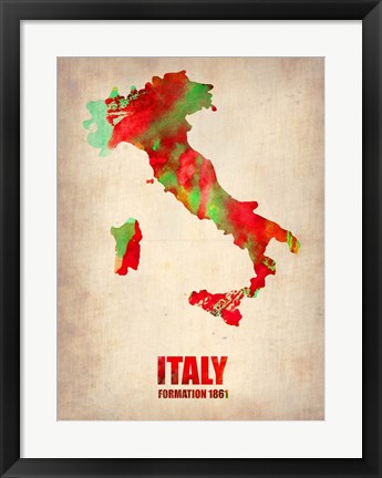 Framed Italy Watercolor Map Print