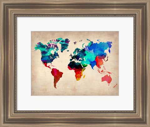 Framed World Watercolor Map 1 Print