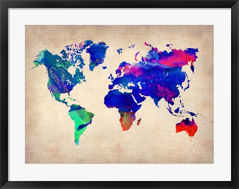 Framed World Watercolor Map 2 Print