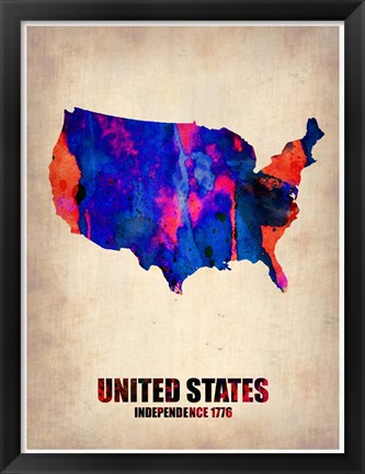 Framed USA Watercolor Map 1 Print