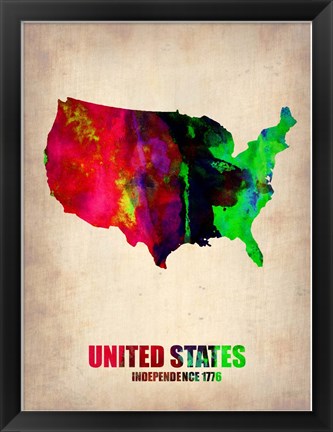 Framed USA Watercolor Map 2 Print