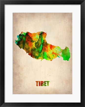 Framed Tibet Watercolor Map Print