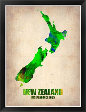 Framed New Zealand Watercolor Map Print