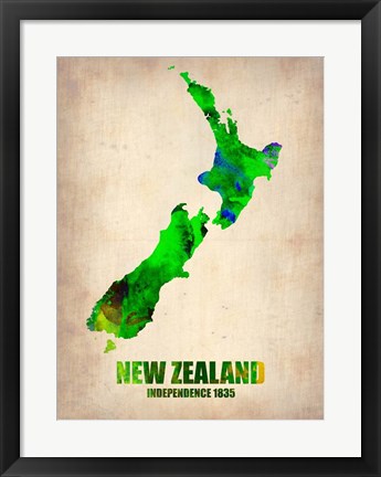 Framed New Zealand Watercolor Map Print