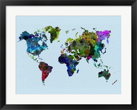 Framed World Watercolor Map 3 Print