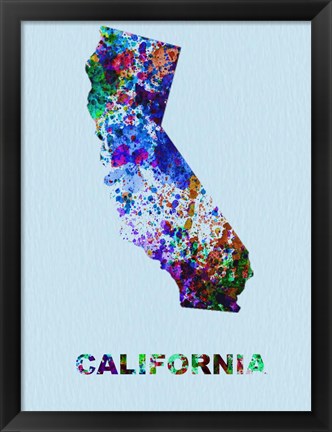 Framed California Color Splatter Map Print