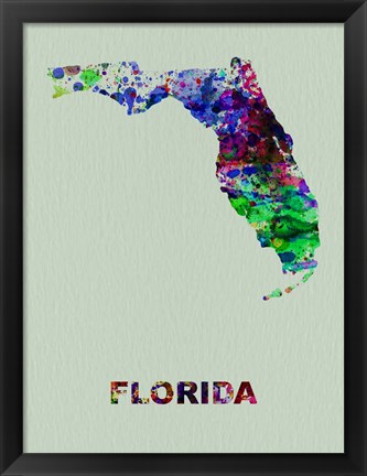 Framed Florida Color Splatter Map Print