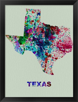 Framed Texas Color Splatter Map Print