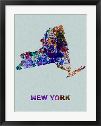 Framed New York Color Splatter Map Print