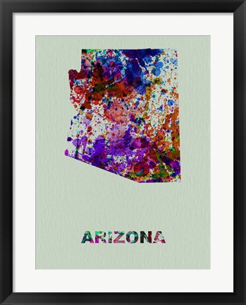 Framed Arizona Color Splatter Map Print