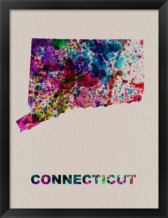 Framed Connecticut Color Splatter Map Print