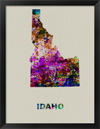 Framed Idaho Color Splatter Map Print